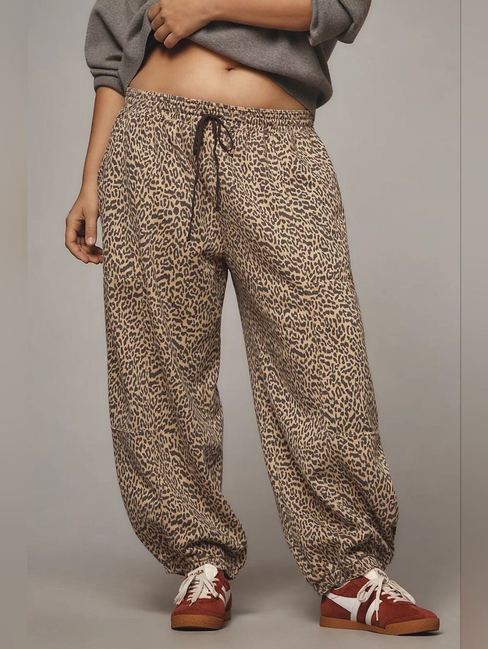 Anthropologie Daily Practice Leopard-Print Drawstring Joggers in Tan and Black L